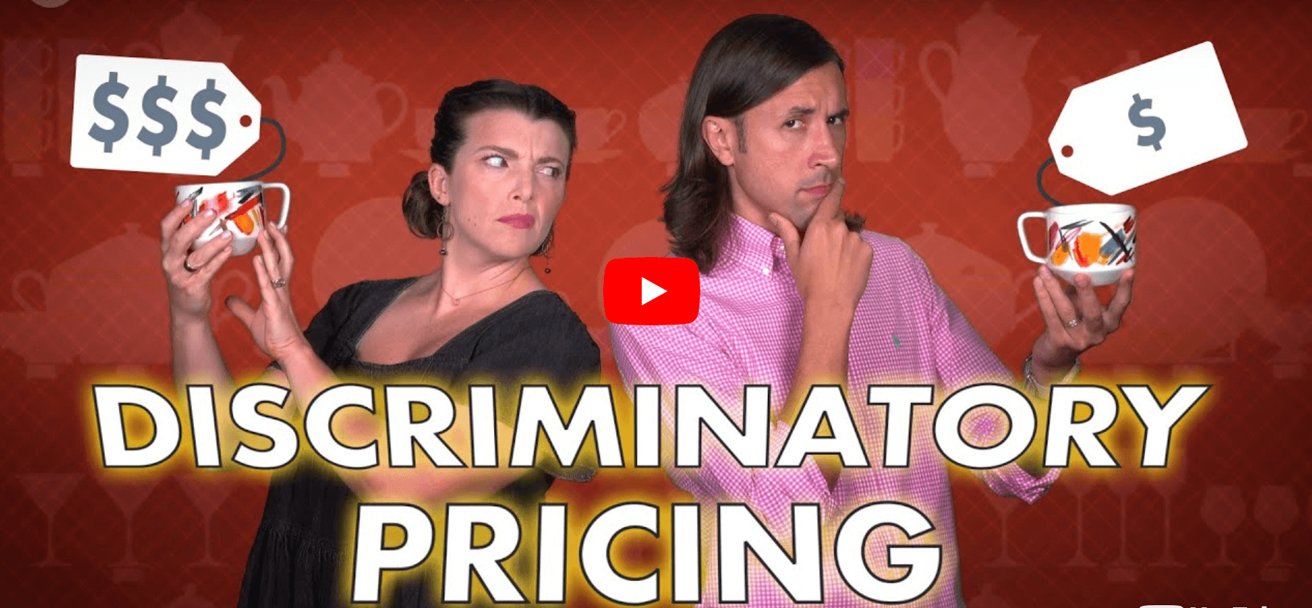 The Two Cents hosts standing back to back, comparing two mugs with different prices.